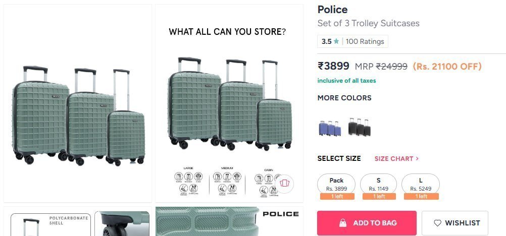 Police Set Of 3 Trolley Suitcases 3899