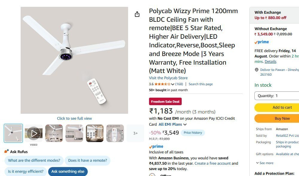 Polycab Wizzy Prime 1200mm Bldc Ceiling Fan W