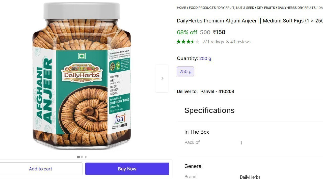 Premium Afgani Anjeer (1 X 250 G) 158