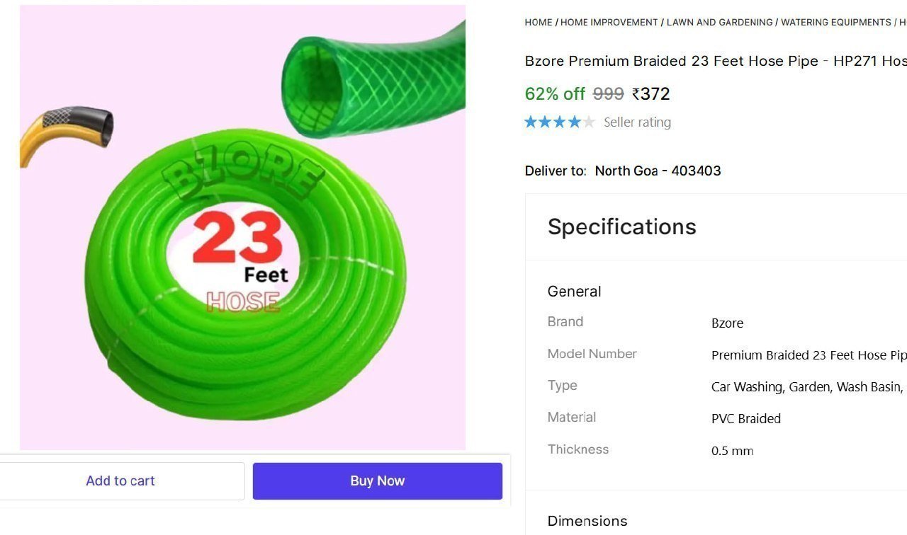 Premium Braided 23 Feet Hose Pipe 372