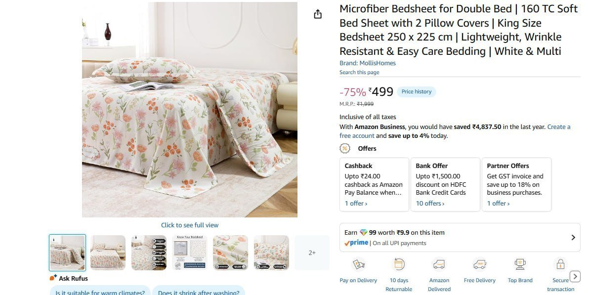 Premium King Size Bedsheet Set 499 Many Colou