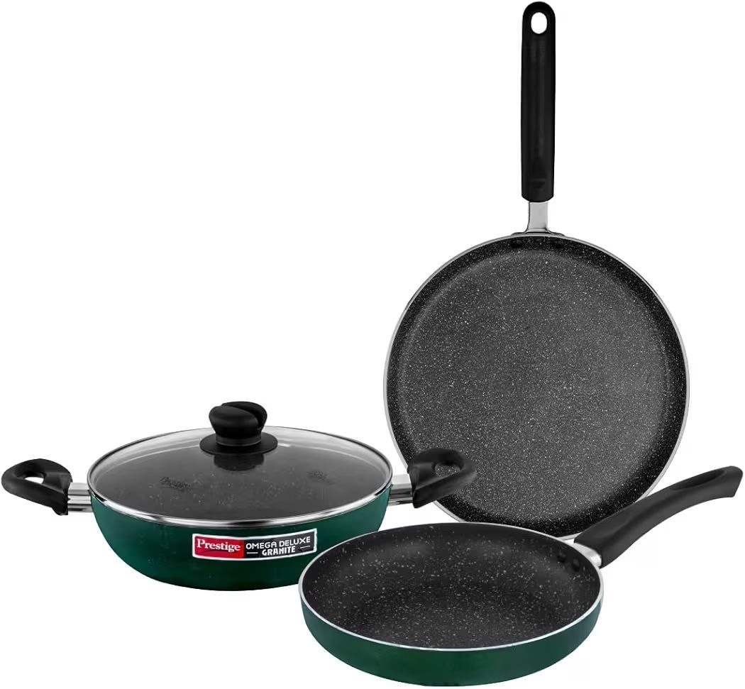 Prestige Omega Granite Non-stick 3 Pc Cookware Set With Glass Lid 2