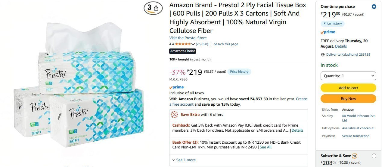 Presto 2 Ply Facial Tissue Box 600 Pulls 219
