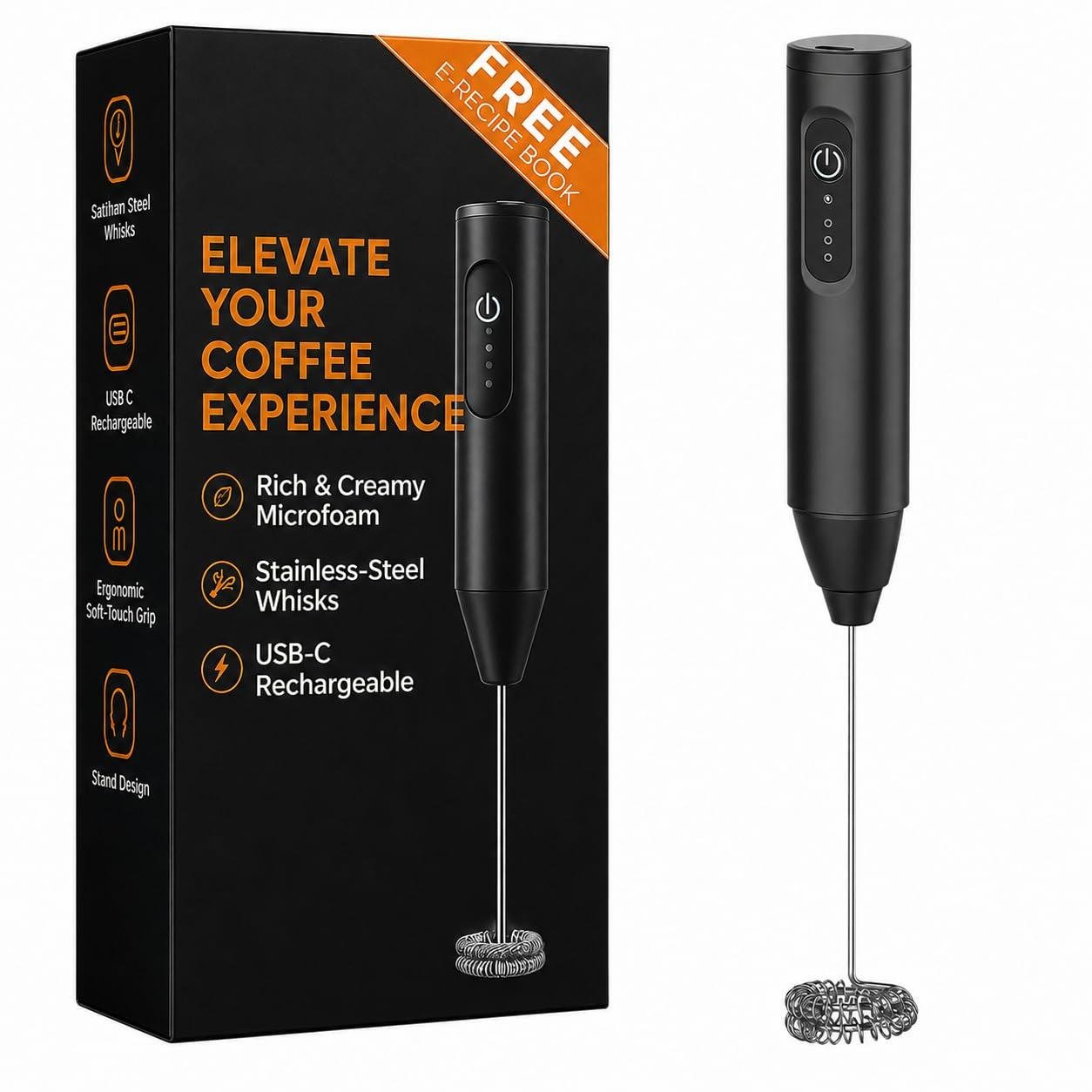 Primesky Handheld Electric Coffee Frother With Speed Modes Rechargable Milk Frot offer on Deals Heaven