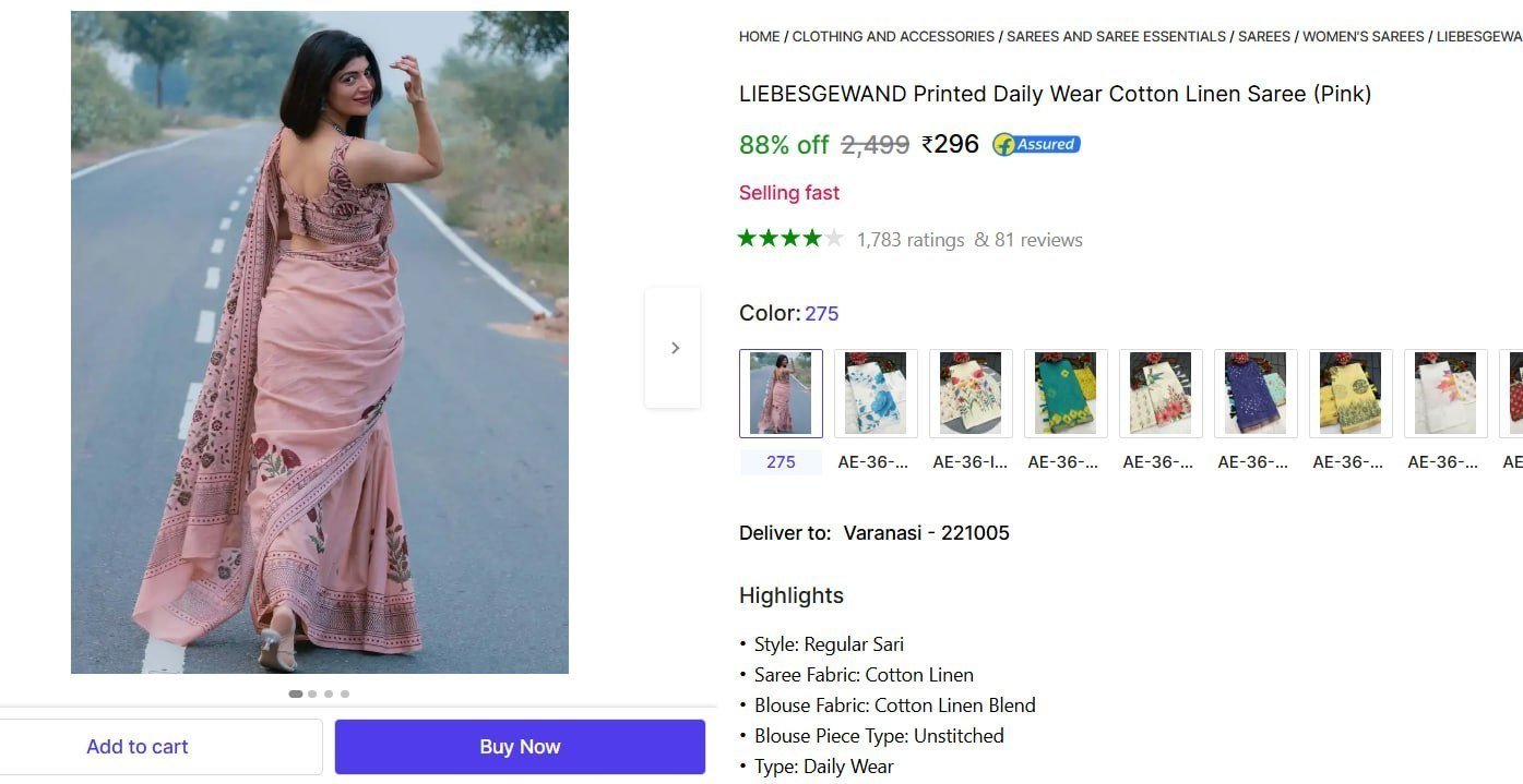 Printed Daily Wear Cotton Linen Saree 296