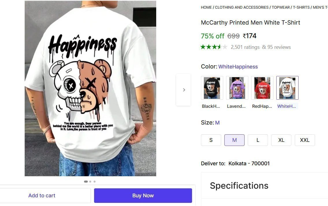 Printed Men White T-shirt 174