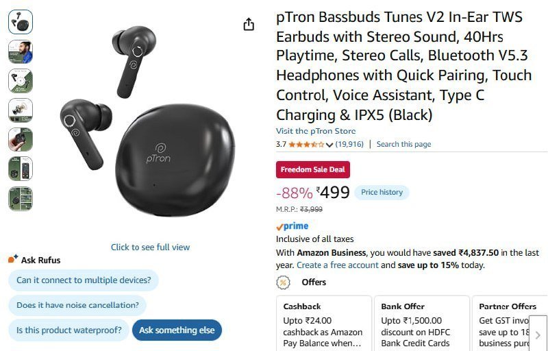 Ptron Bassbuds Tunes V2 In-ear Tws Earbuds 499