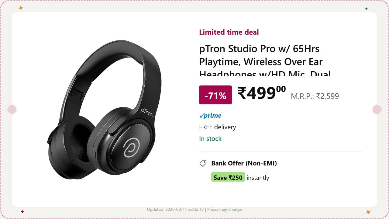 Ptron Wireless Over Ear Headphones 499 Pay With An