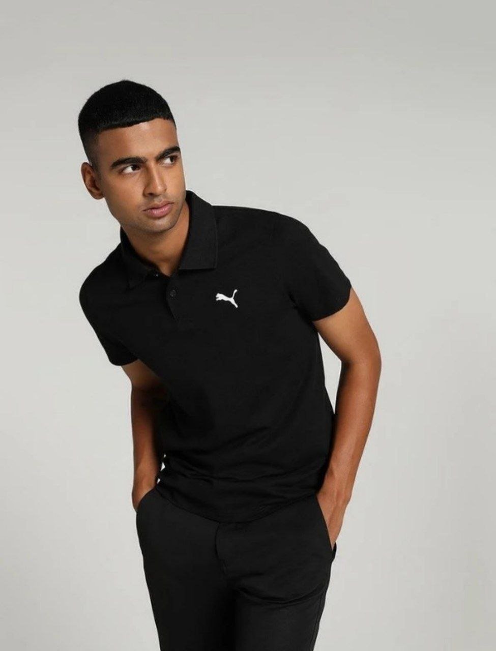 Puma Ess Logo M Men Solid Polo Neck Pure Cott