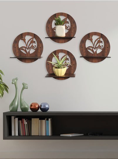 Random Set Of 4 Coffee Brown Mdf Wall Shelves
