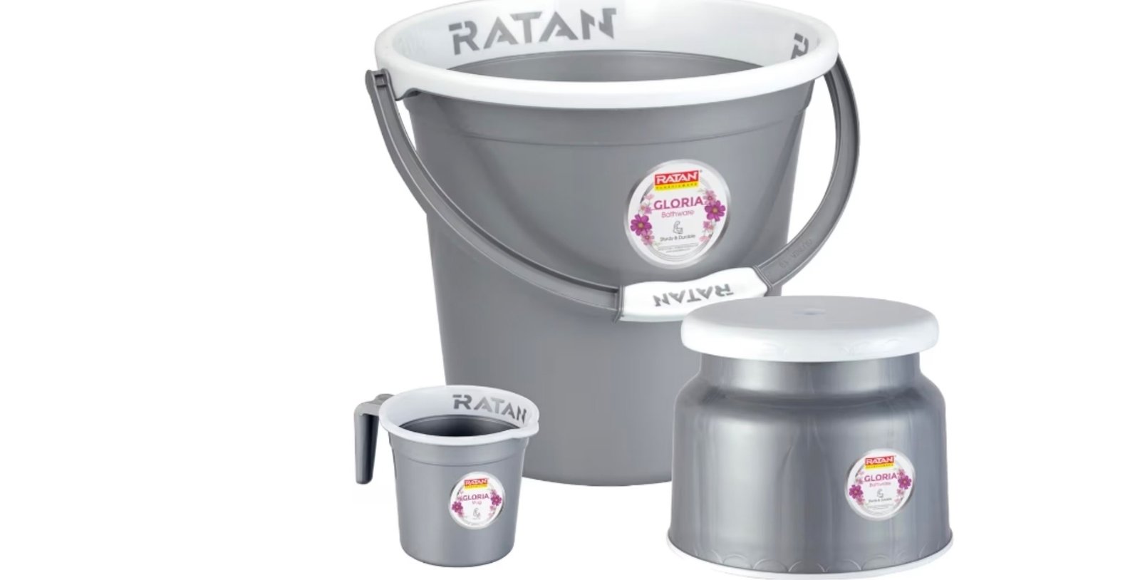 Ratan Plasticware Plastic Bathroom Set Of 3 P