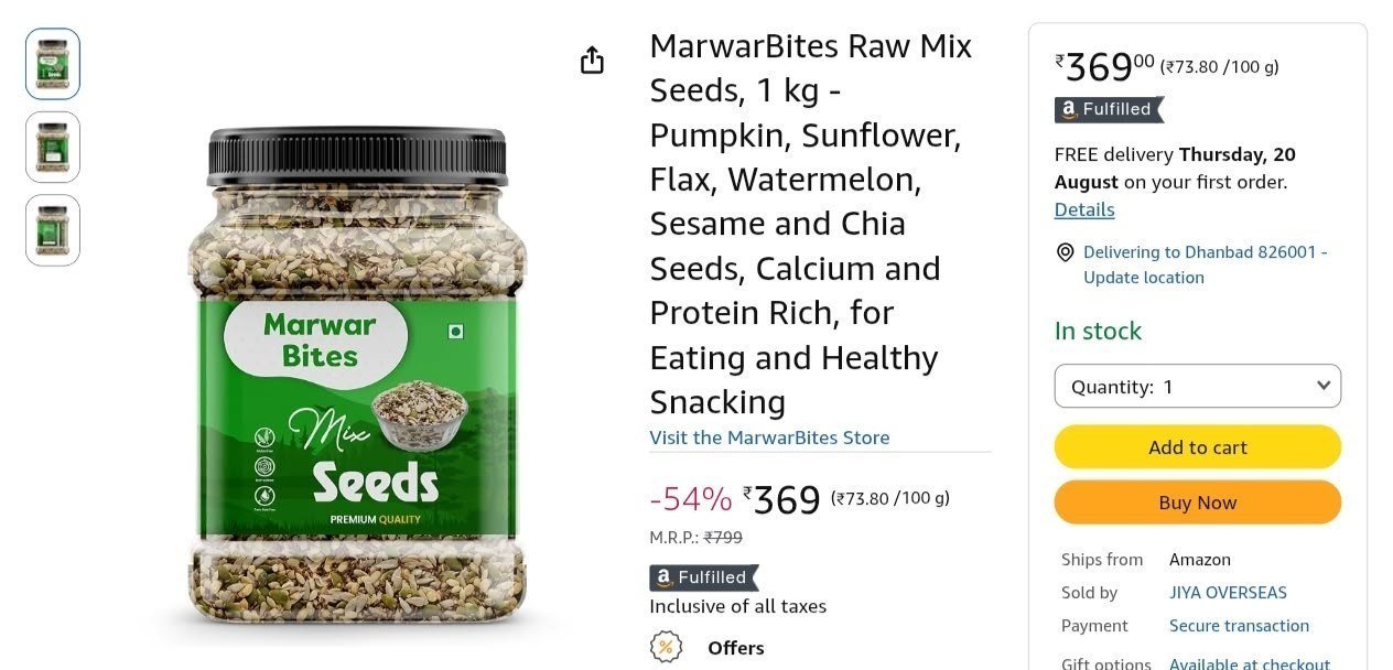 Raw Mix Seeds 1kg At 369calcium And Protein Rich F