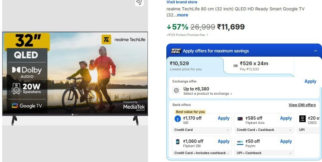 Realme Techlife 80 Cm (32 Inch) Qled Hd 11699 Flat