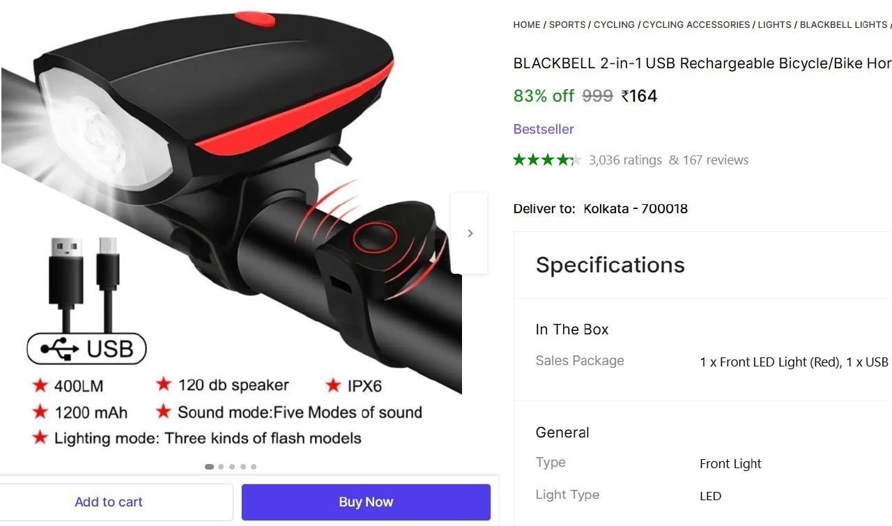 Rechargeable Bicycle Bike Horn Led Front Ligh