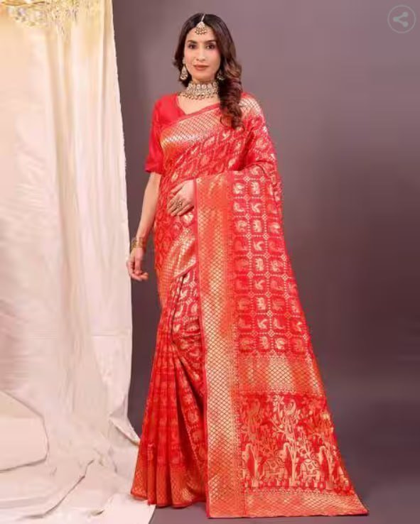 Revangi Women Banarasi Silk Saree With Contra