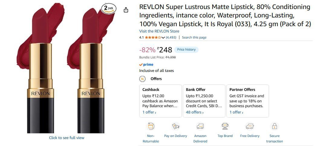Revlon Matte Lipstick (pack Of 2) 248olay 7in1 Ult