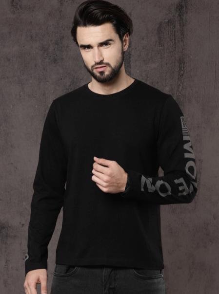 Roadster Men Black Solid Round Neck T-shirt 3