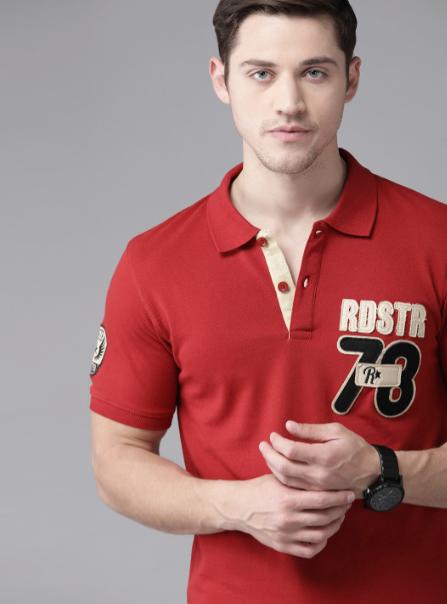 Roadster Men Red Solid Cotton Polo Collar T-shirt 461