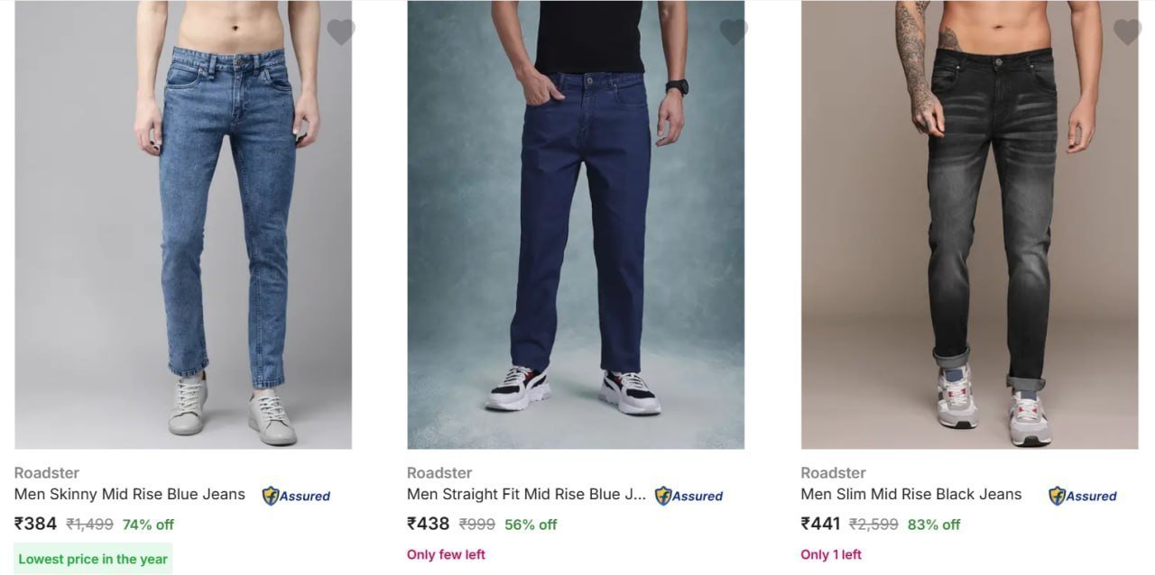 Roadster Mens Jeans Starting From Rs 384