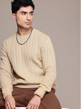 Roadster The Lifestyle Co Men Cable Knit Pullover 