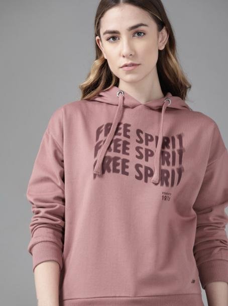 Roadster Women Mauve Printed Hooded Sweatshir