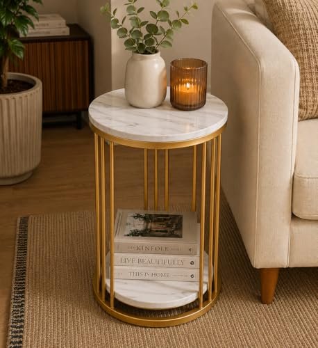 Roldo Round Side Table With Marble Finish Engineer