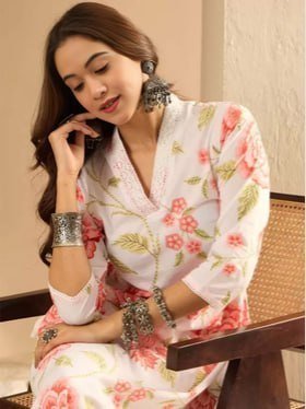 Royal Export Floral Printed Cotton V-neck Str