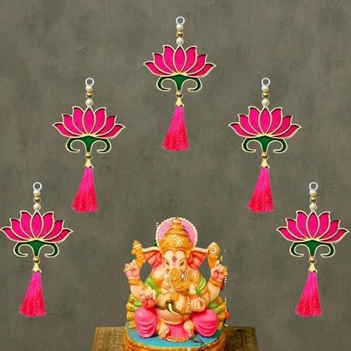 Rr Crafts Mdf Lotus With Pink Tassel Hanging Set O