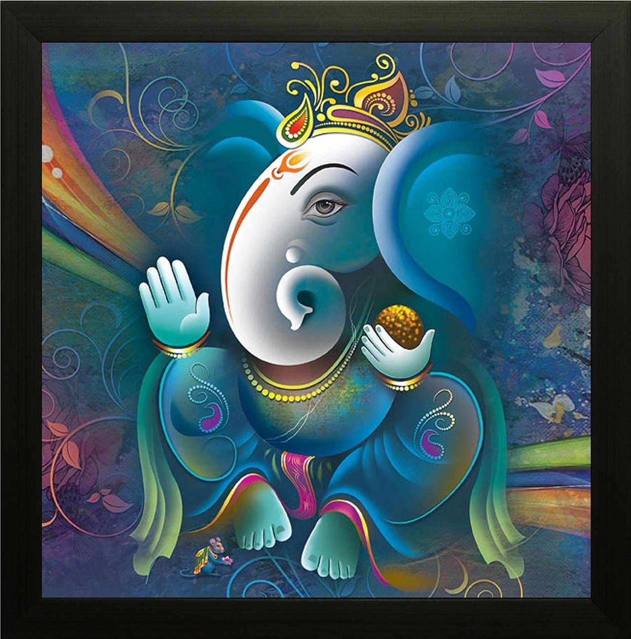 Saf Ganesha Uv Coated Framed Religious Painting Fo