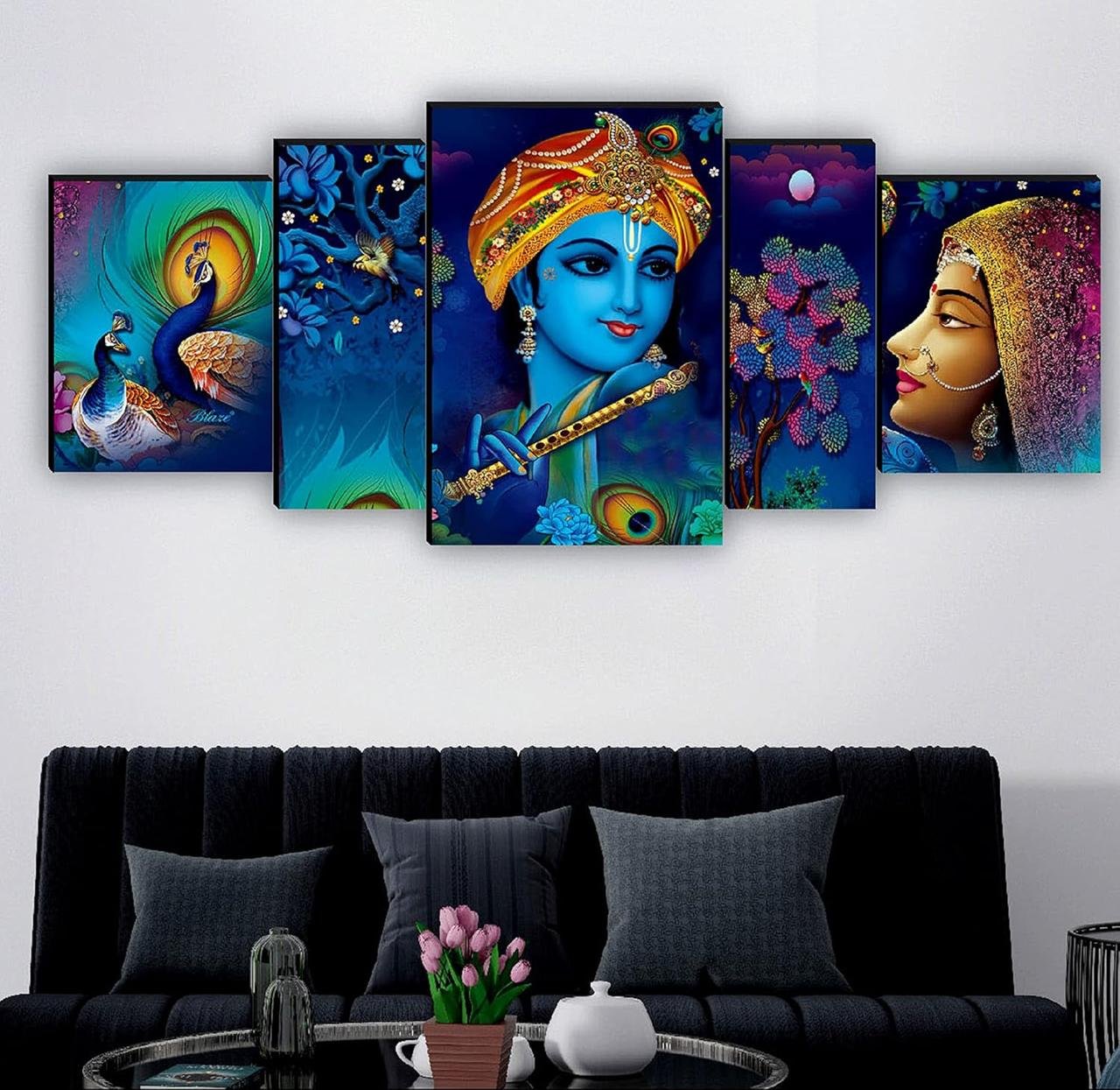 Saf Radha Krishna With Couple Peacock Uv Text