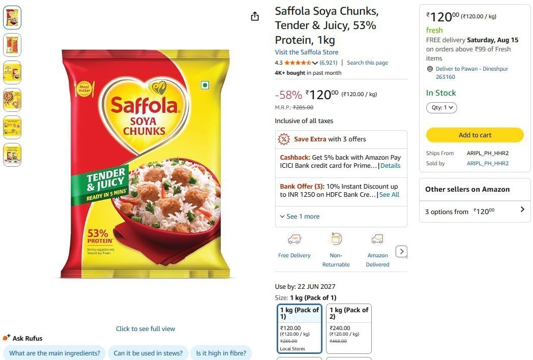 Saffola Soya Chunks Tender Juicy 53 Protein (