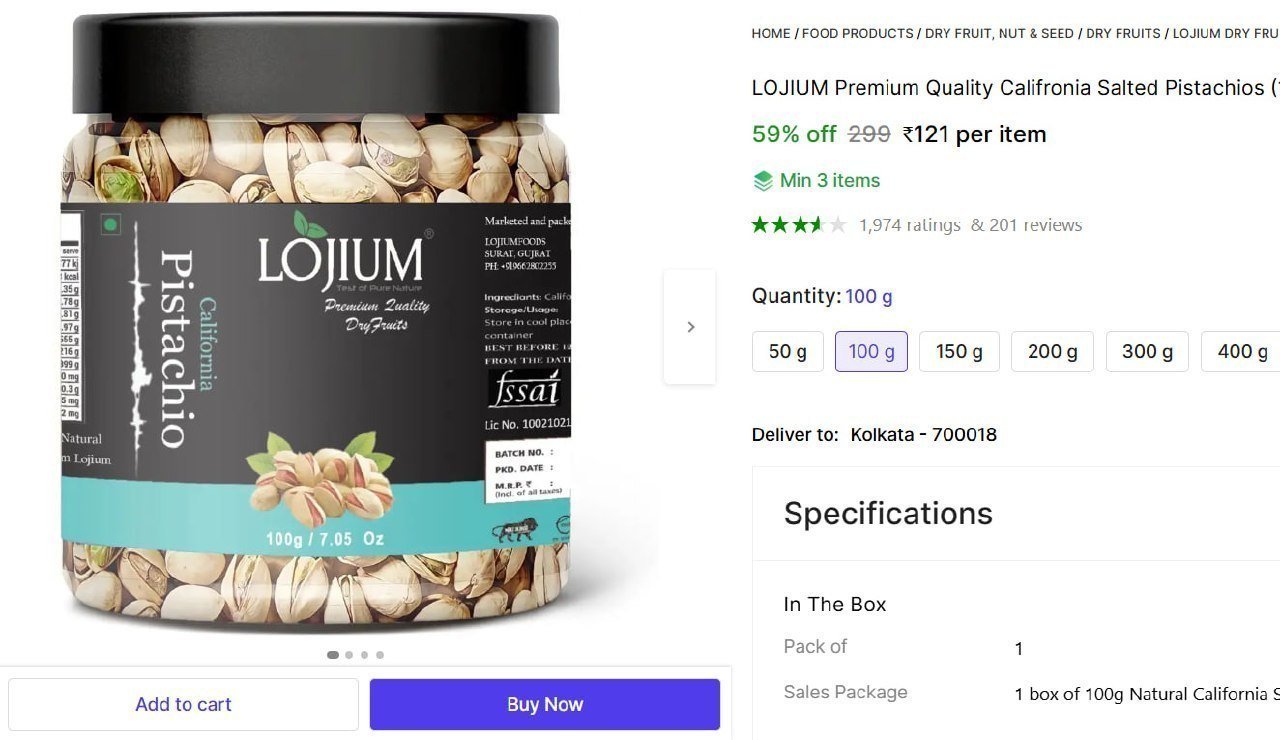 Salted Pistachios (100 G) 121 Check Min Buy Quanti