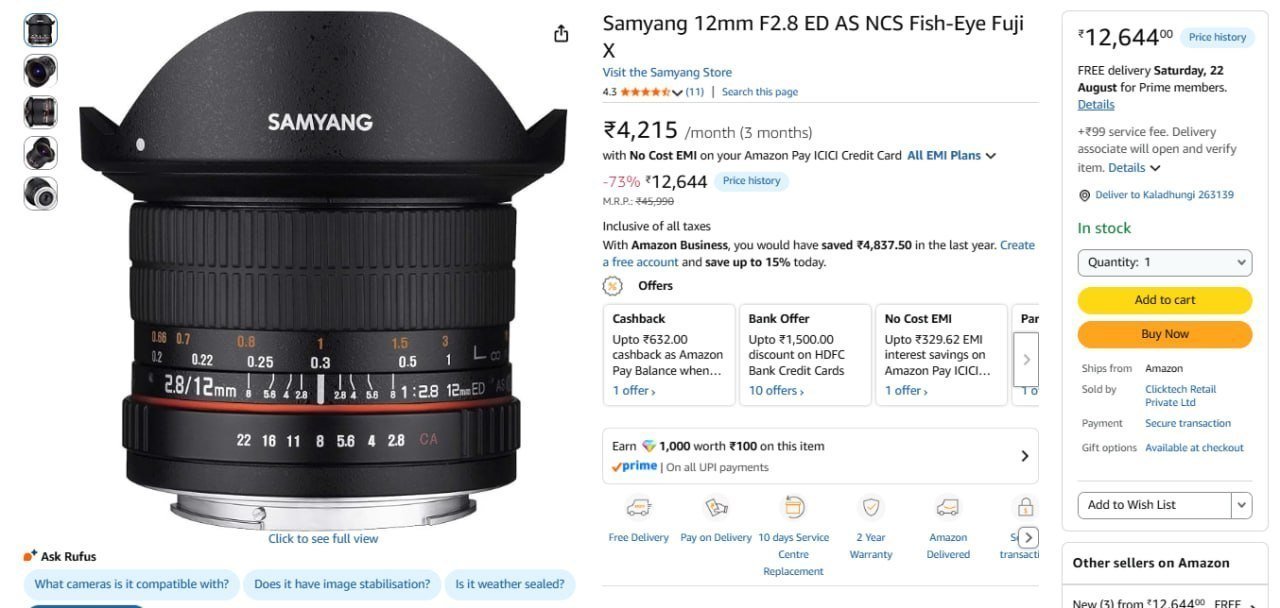 Samyang 12mm F2 8 Ed As Ncs Fish-eye Fuji X 12644