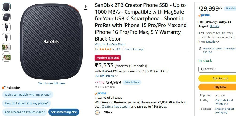Sandisk 2tb Creator Phone Ssd 27 249 2750 Wit
