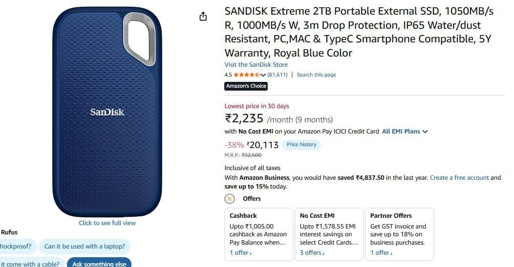 Sandisk 2tb External Ssd 20 113 1 006 Cashbac