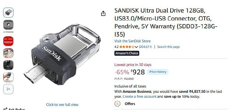 Sandisk Ultra Dual Drive 128gb 928