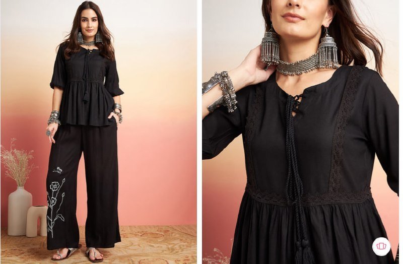 Sangria Embellished Top Palazzo Co-ord Set Special Available Extra Discounts Bank Offers
