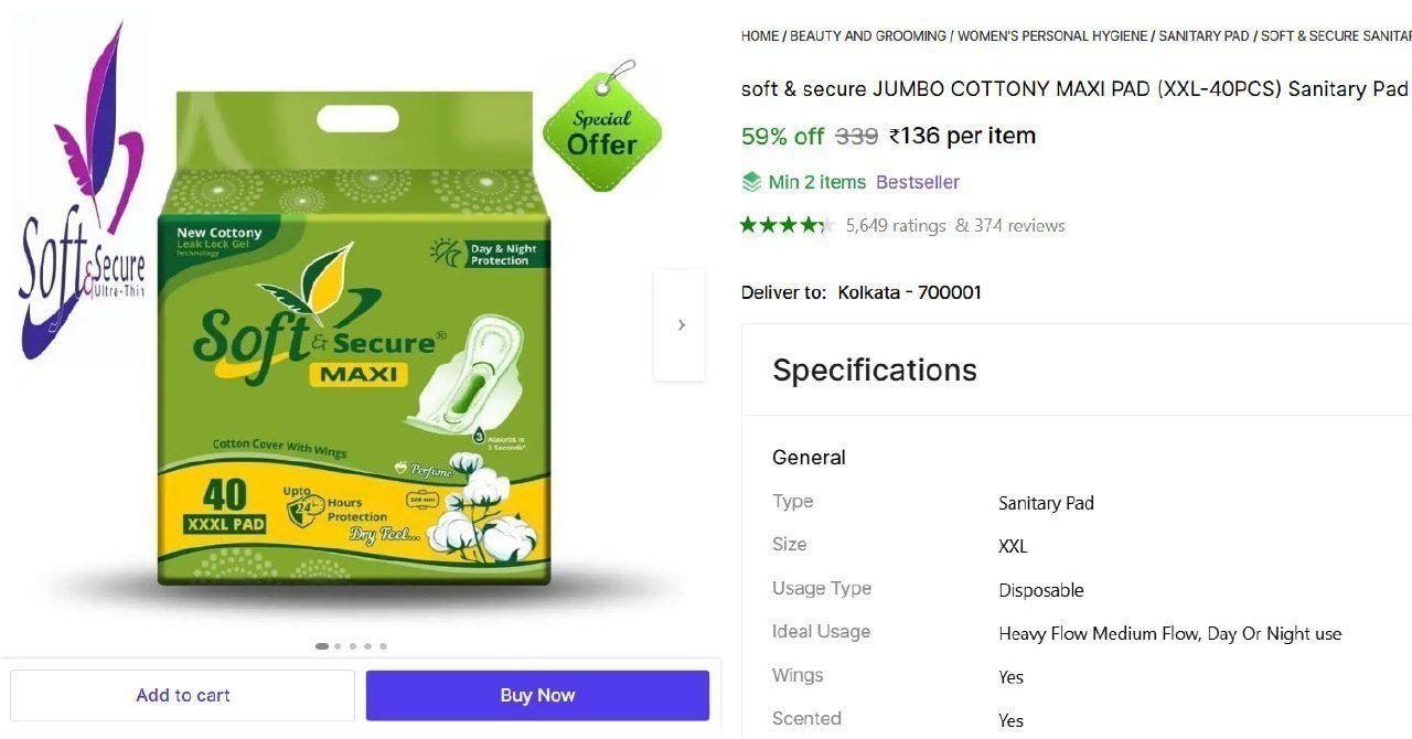 Sanitary Pad (pack Of 40) 136 Min Buy - 2