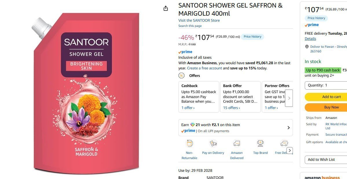 Santoor Shower Gel 400 Ml 107