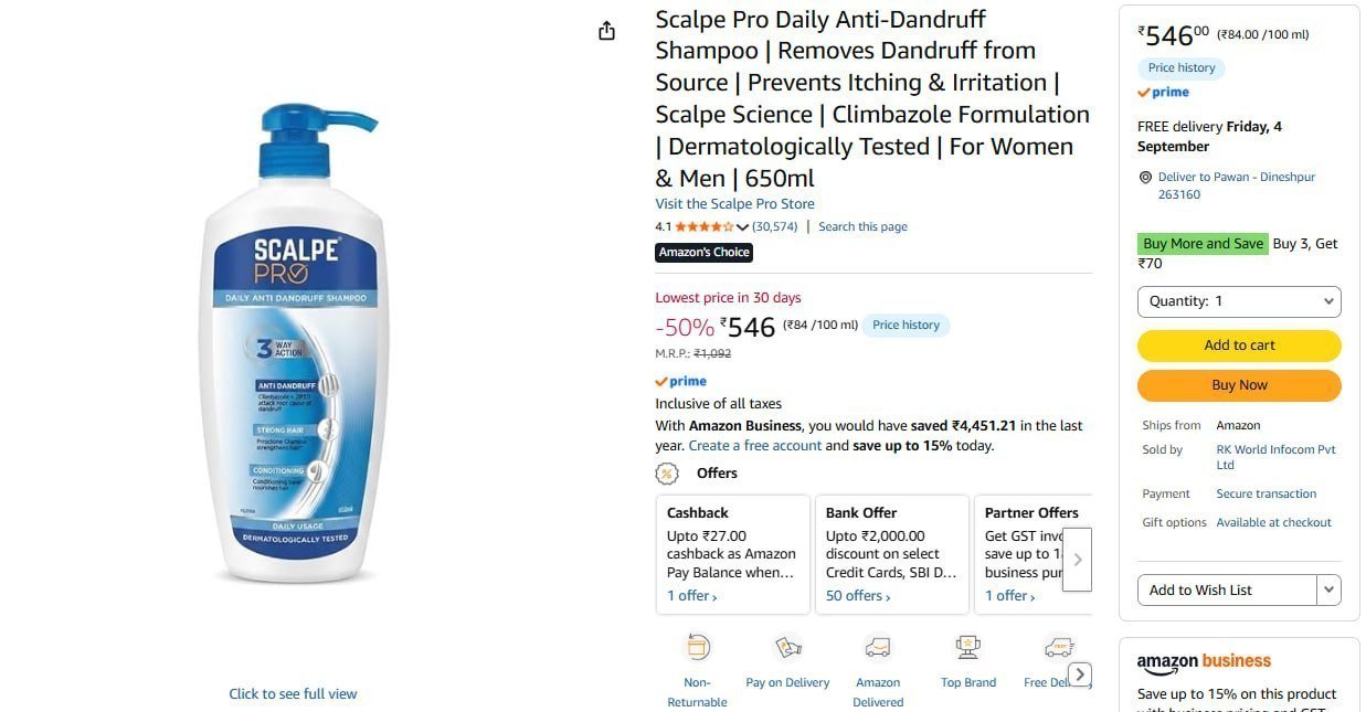 Scalpe Pro Daily Anti-dandruff Shampoo 650ml 