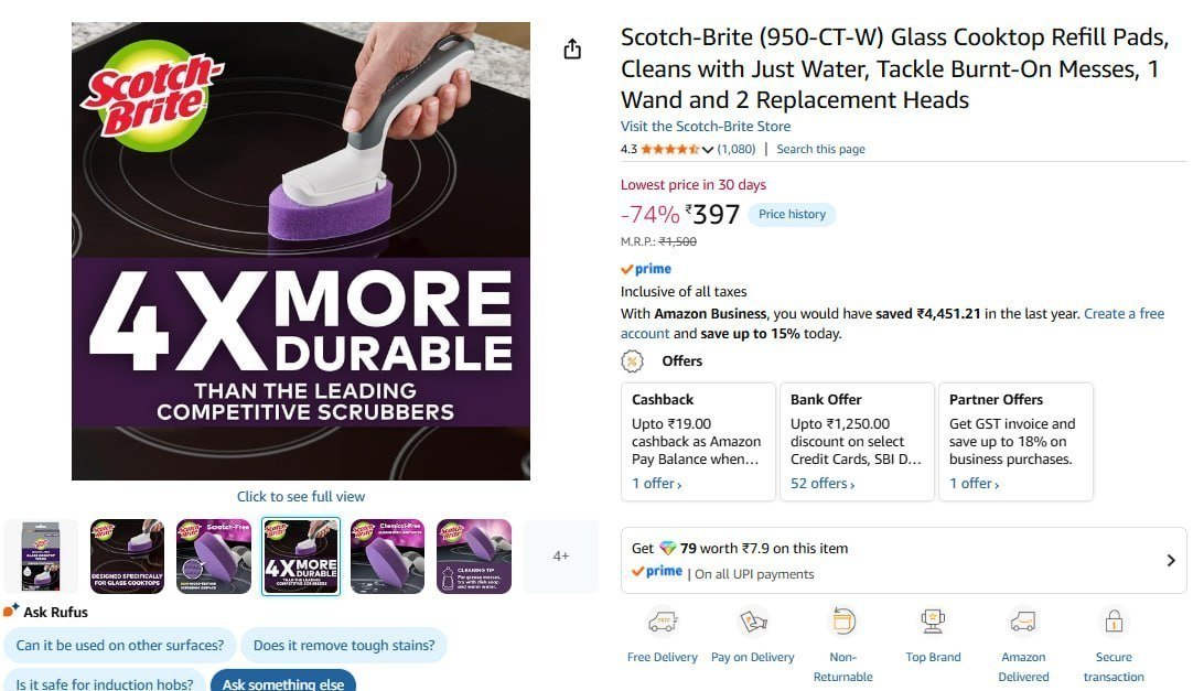 Scotch-brite (950-ct-w) Glass Cooktop Refill Pads 
