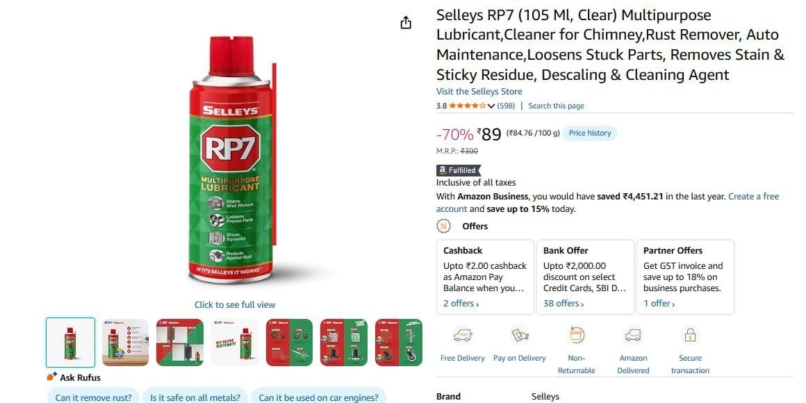 Selleys Rp7 (105 Ml Clear) Multipurpose Lubri