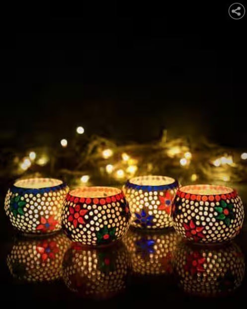 Set Of 4 Mosaic Glass Decorative Tea Light Ho