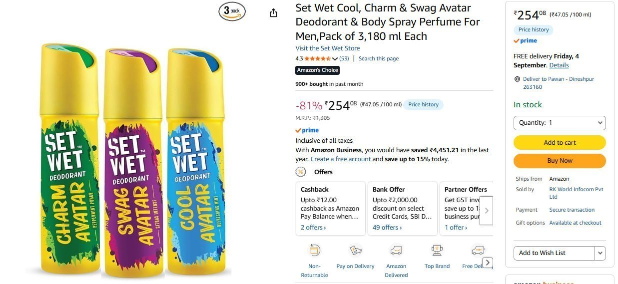 Set Wet Deodorant Pack Of 3 254