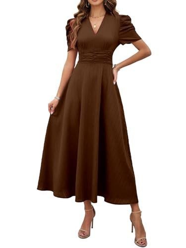 Shasmi Girl S Women S Brown Solid Color V-neck A-line Maxi Dress