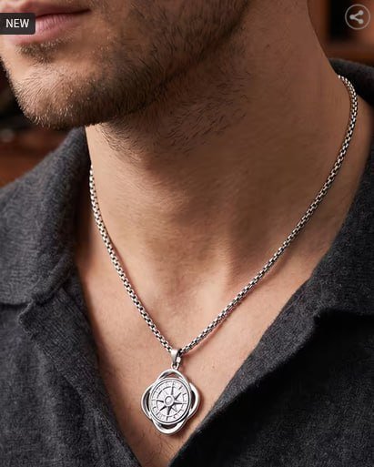 Shein Men Compass Design Pendant Chain 299 Mrp 299