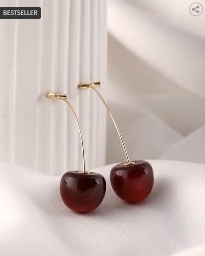 Shein Women Maroon Cherry Shape Design Drop Earrin