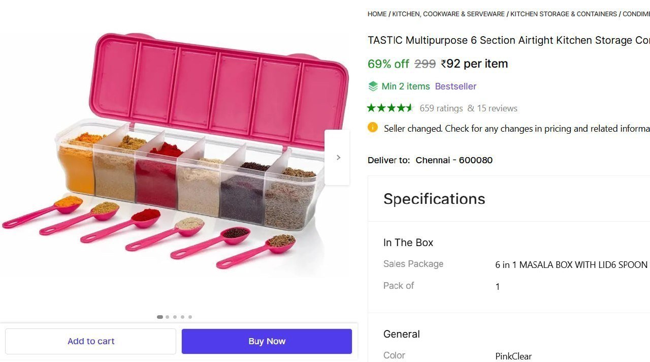 Shopsy 6 In 1 Masala Box With Lid Spoons 92 Min Bu