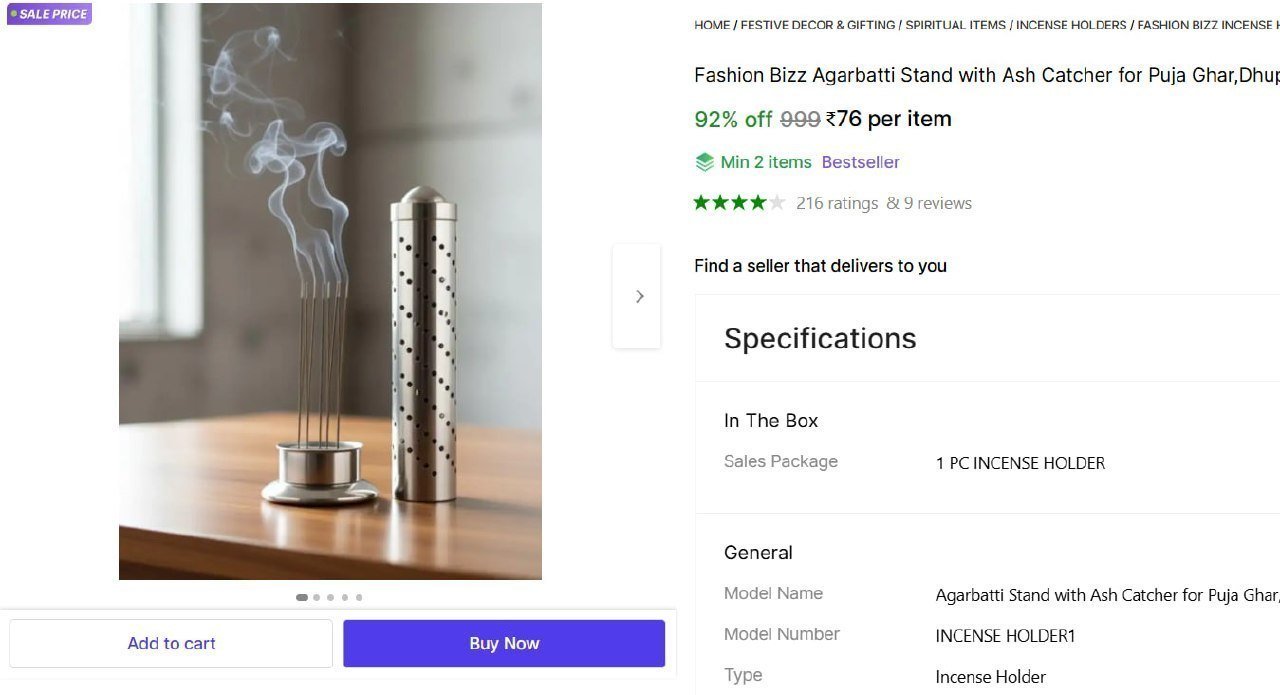 Shopsy Agarbatti Stand With Ash Catcher 76