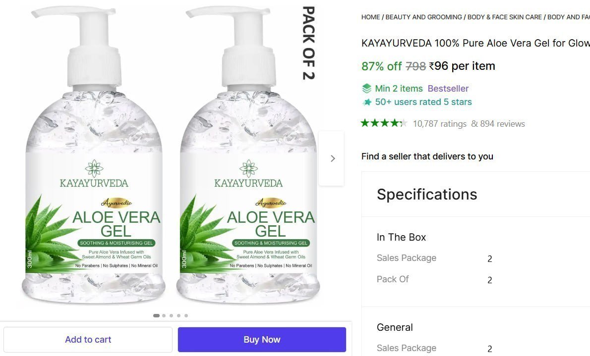 Shopsy Aloe Vera Gel 600 Ml 96